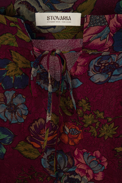 Pure Crepe Silk Floral Strappy Top with Front Tie Detail