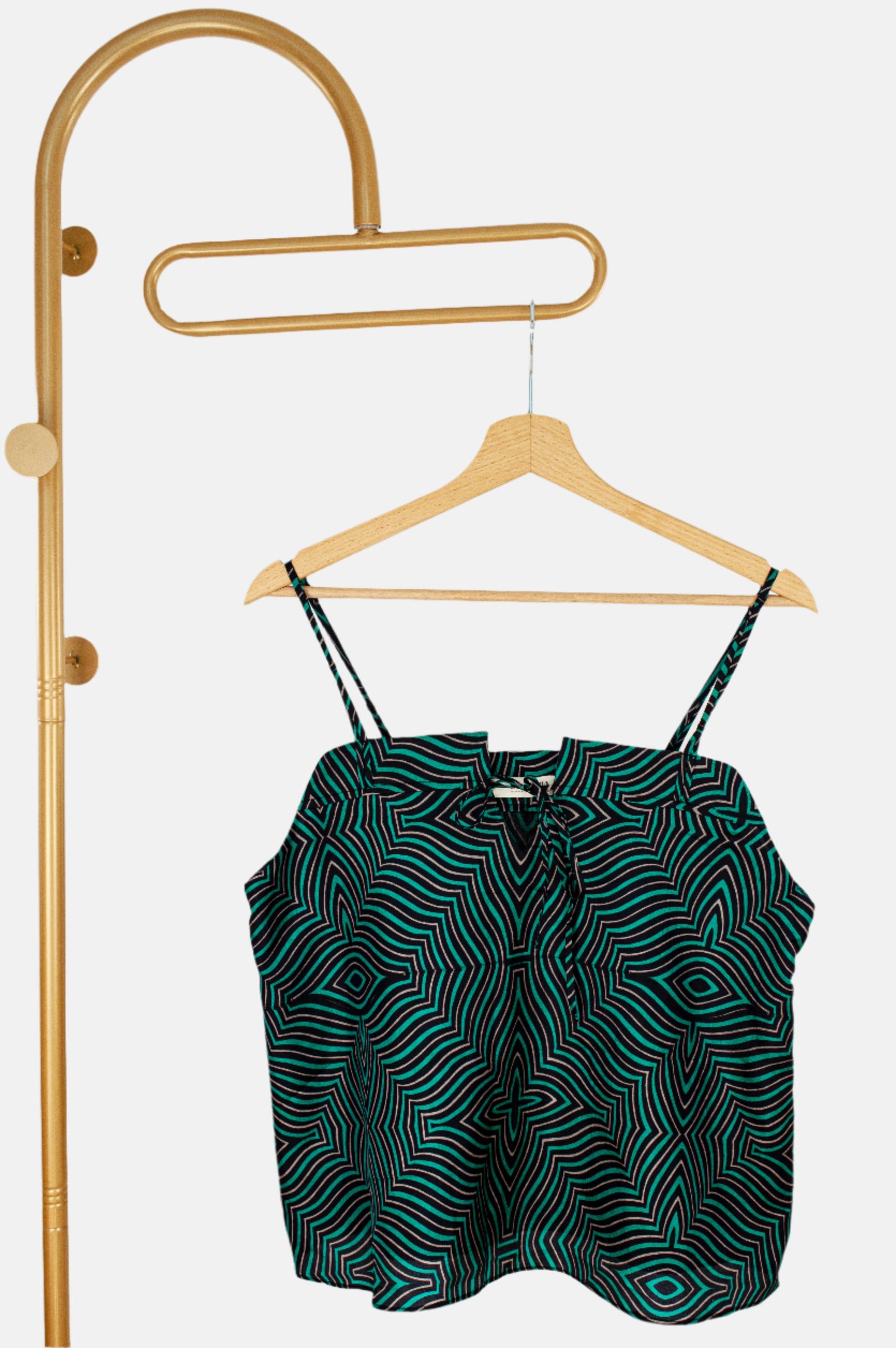 Optical Stripe Strappy Top in 100% Pure Silk with Tie Front