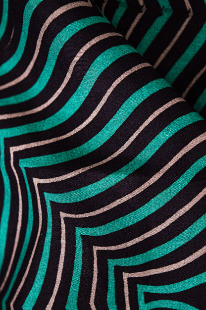 Optical Stripe Strappy Top in 100% Pure Silk with Tie Front