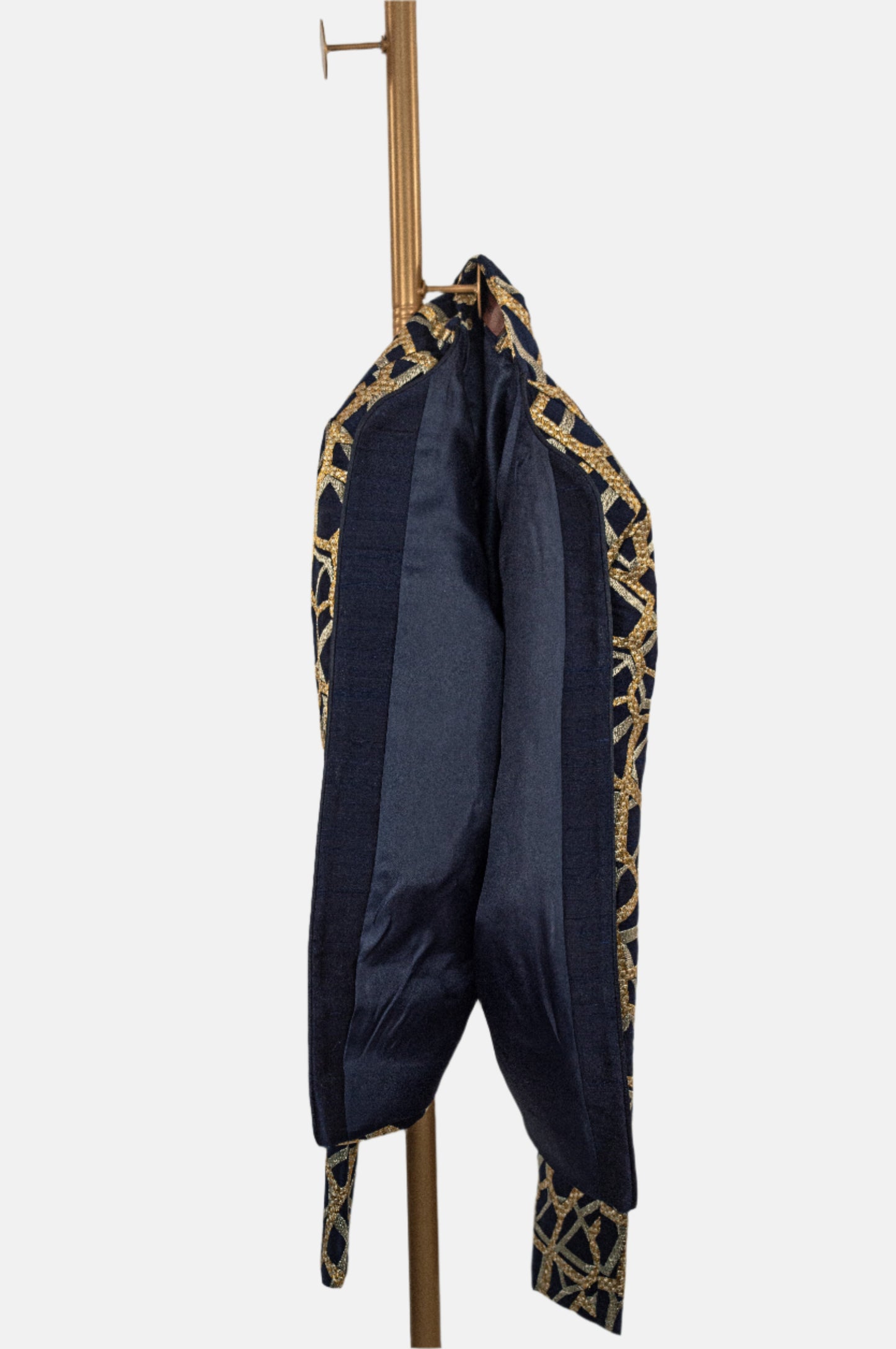 Midnight Mosaic Jacket – Gold & Silver Embroidery on Pure Silk