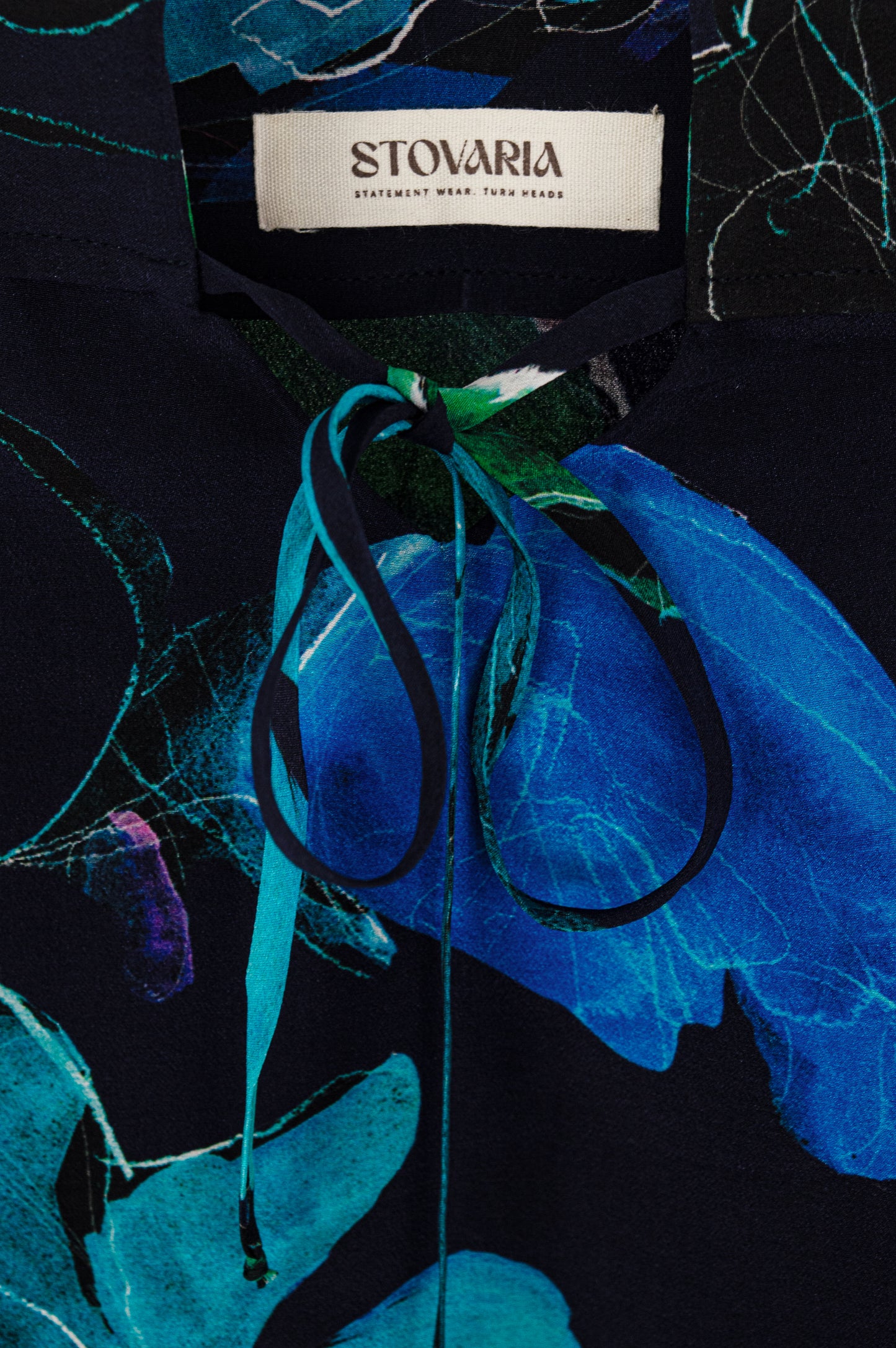 Elegant Blue Floral Silk Top – 100% Crepe Silk Strappy Summer Blouse | One of a Kind