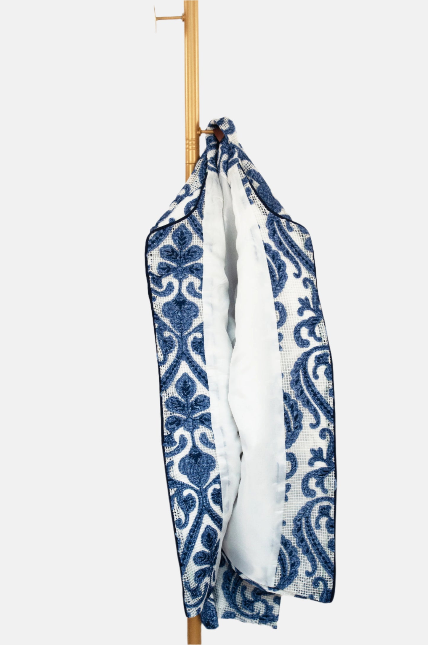 Sheer Ivory Jacket – Indigo Embroidery in Lightweight Layers