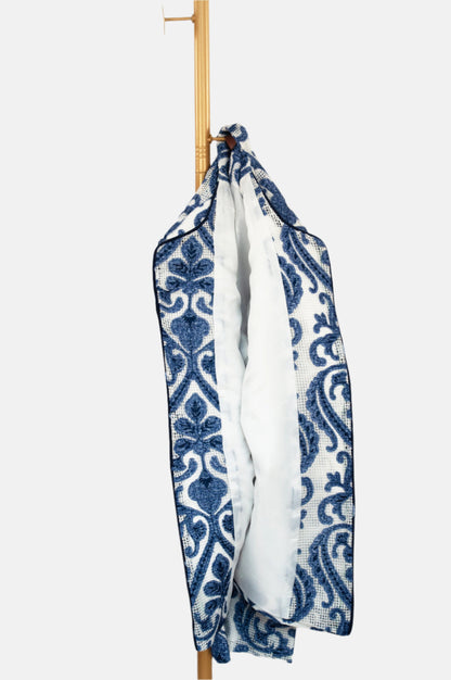 Sheer Ivory Jacket – Indigo Embroidery in Lightweight Layers