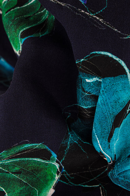 Elegant Blue Floral Silk Top – 100% Crepe Silk Strappy Summer Blouse | One of a Kind