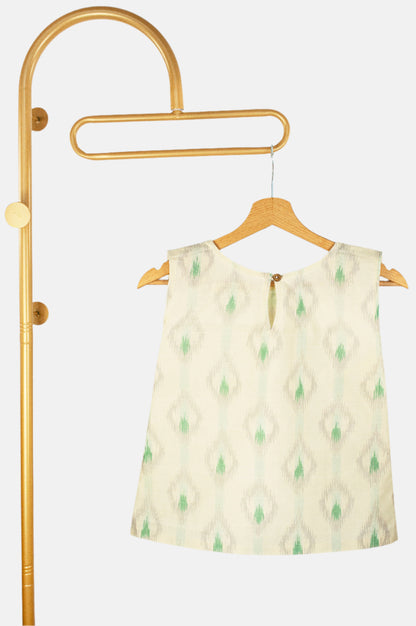 Sleeveless Top in Pure Handwoven Ikat Silk