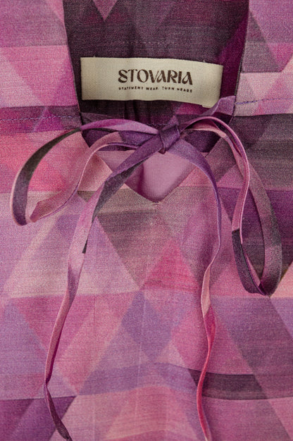 Geometric Strappy Top in Pure Tussar Silk with Tie-Front Detail
