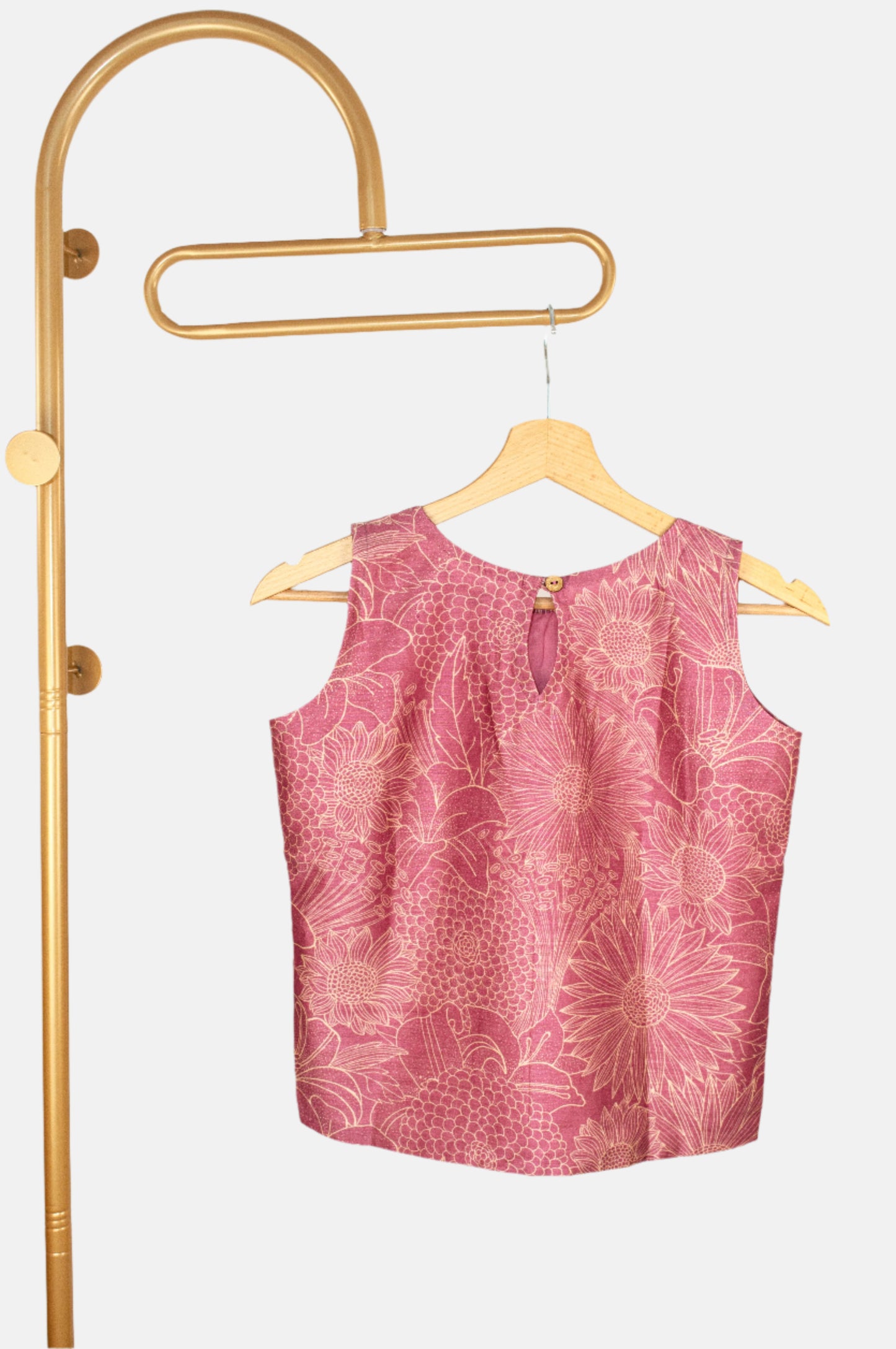 Floral Sleeveless Top in Pure Tussar Silk with Soft Lining