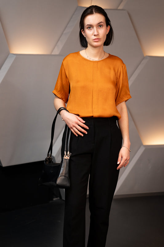 Pure Banana Silk Flowy Blouse In Sunset Orange