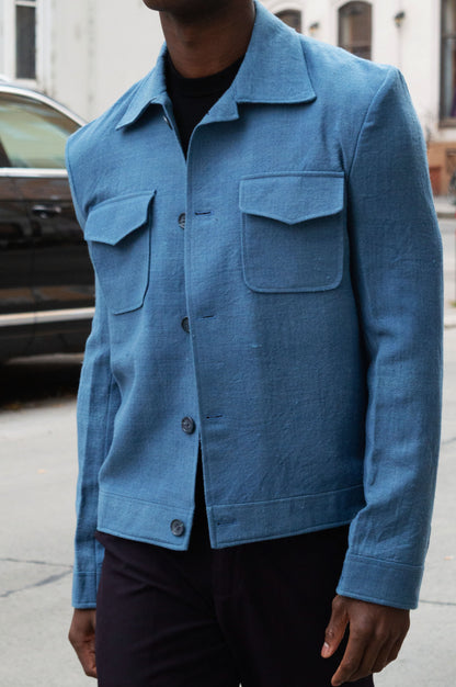 Handwoven Merino Wool Jacket | Indigo Dyed Unisex Shacket | Wool Overshirt