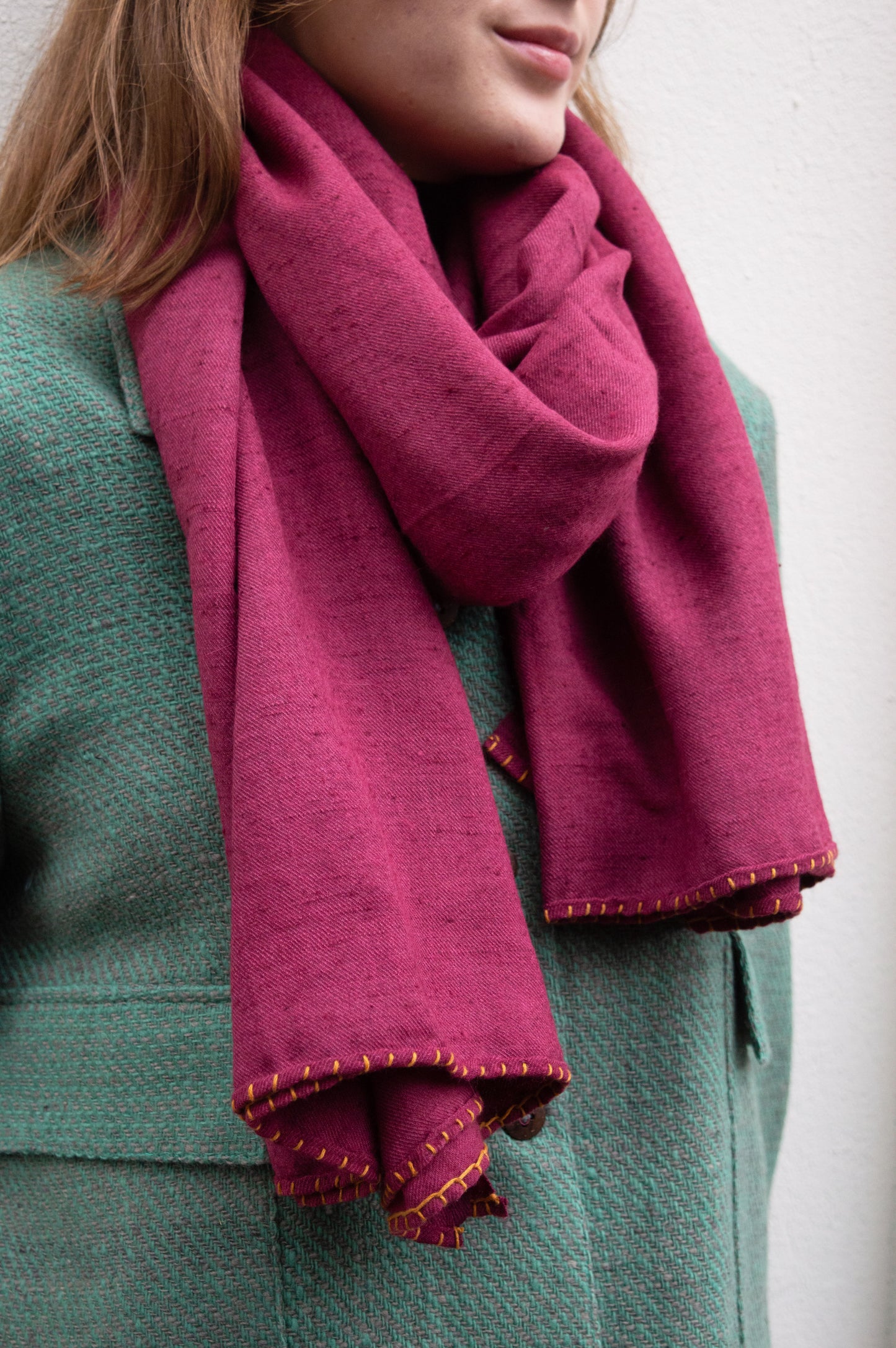 Handwoven 100% Pashmina Magenta Scarf | Lightweight Cashmere Wrap