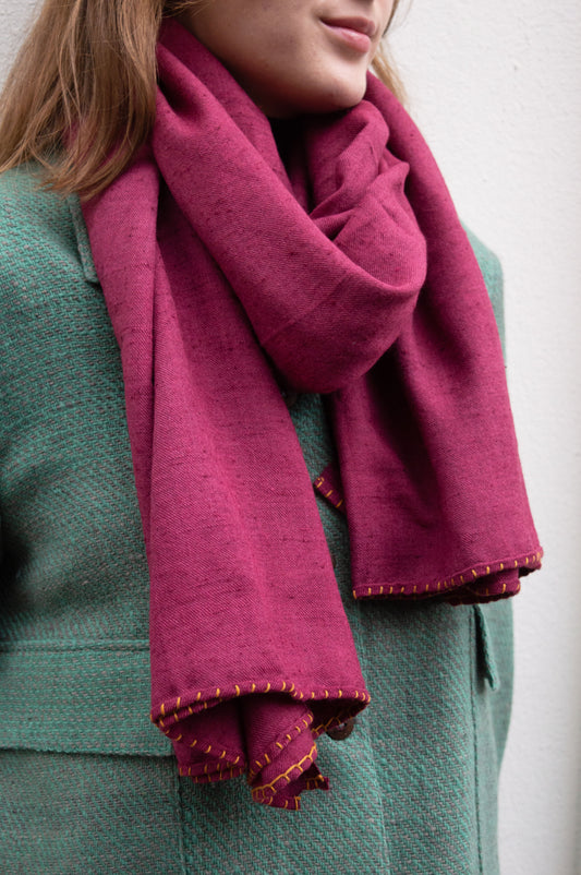 Handwoven 100% Pashmina Magenta Scarf | Lightweight Cashmere Wrap