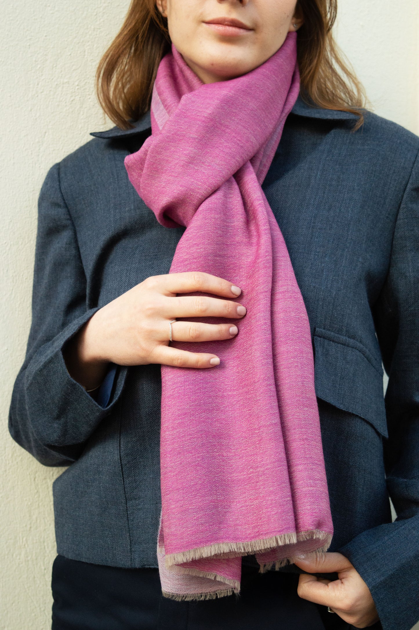 Handwoven 100% Pashmina Pink Scarf | Lightweight Cashmere Wrap
