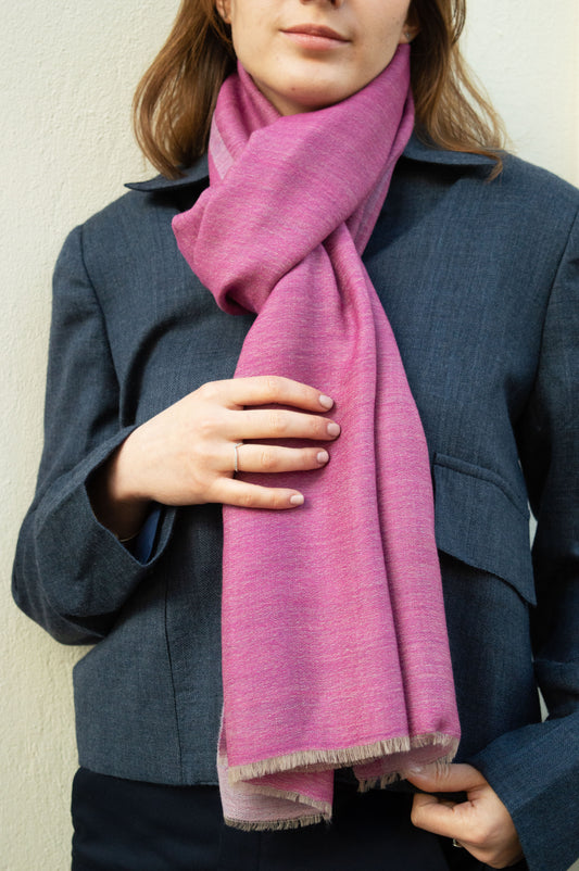 Handwoven 100% Pashmina Pink Scarf | Lightweight Cashmere Wrap