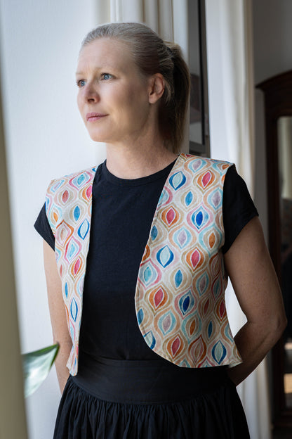 Artful Teardrop Cotton-Linen Vest – Light, Bold & Breezy