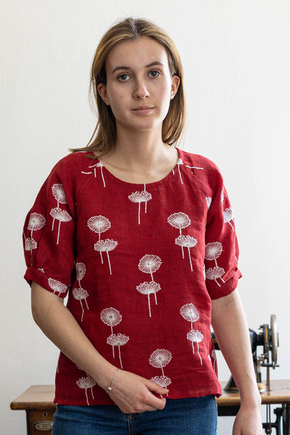 Dandelion Bloom Linen Top – Pure Comfort with Artful Stitch