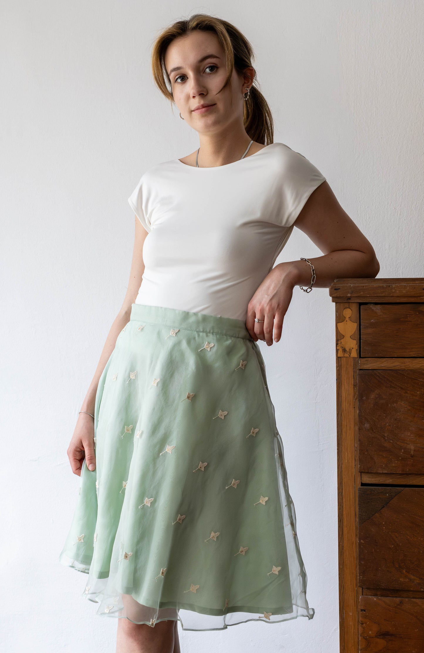 Pure Organza Silk Skirt with Elastic Waist