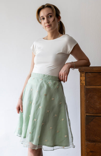 Pure Organza Silk Skirt with Elastic Waist