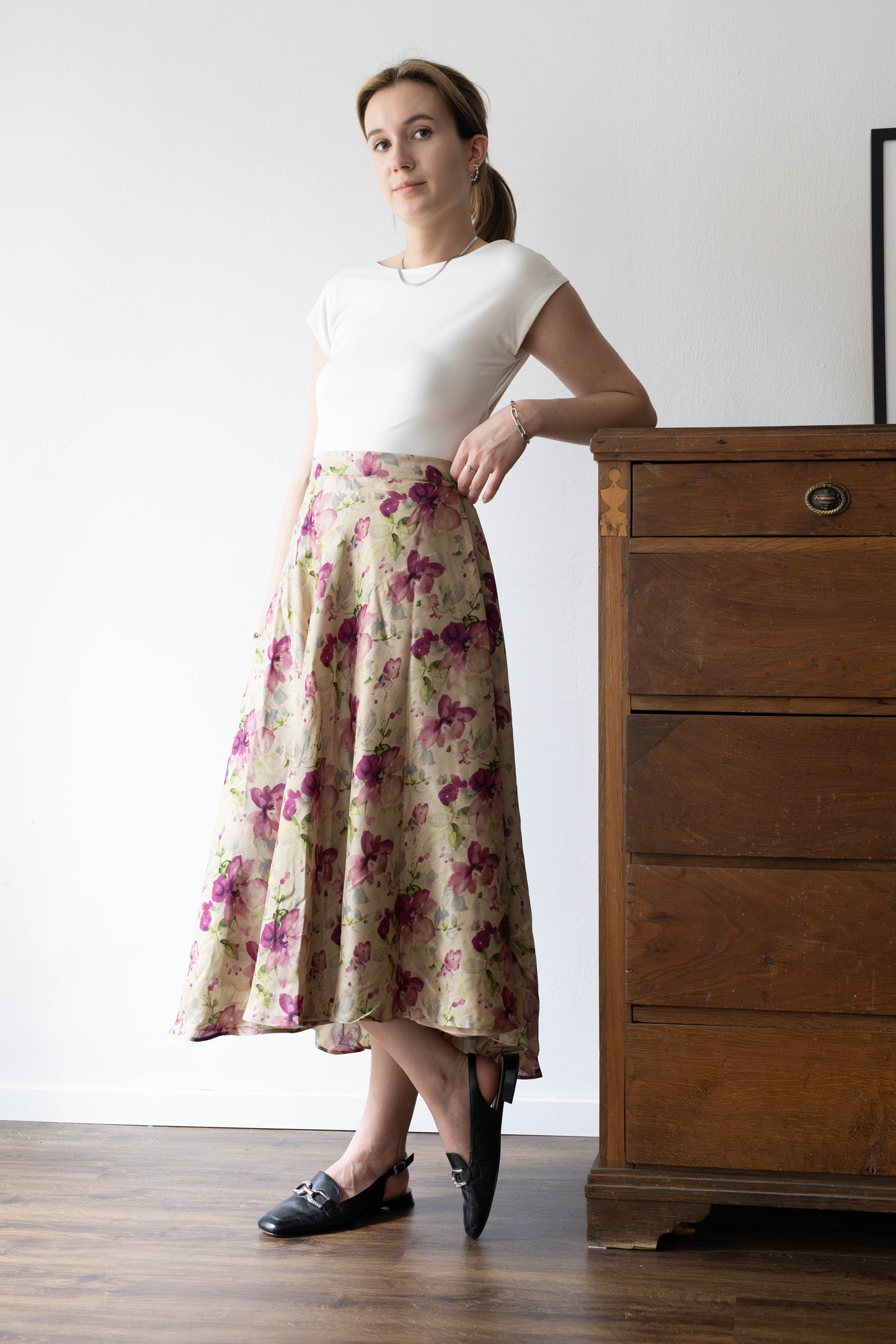 Pashmina Cotton Ankle-Length Skirt - An Orchid Drift
