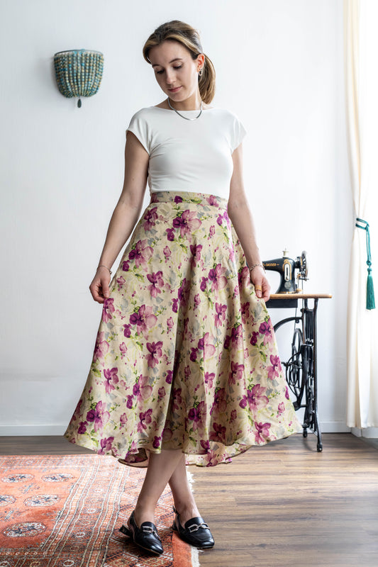 Pashmina Cotton Ankle-Length Skirt - An Orchid Drift