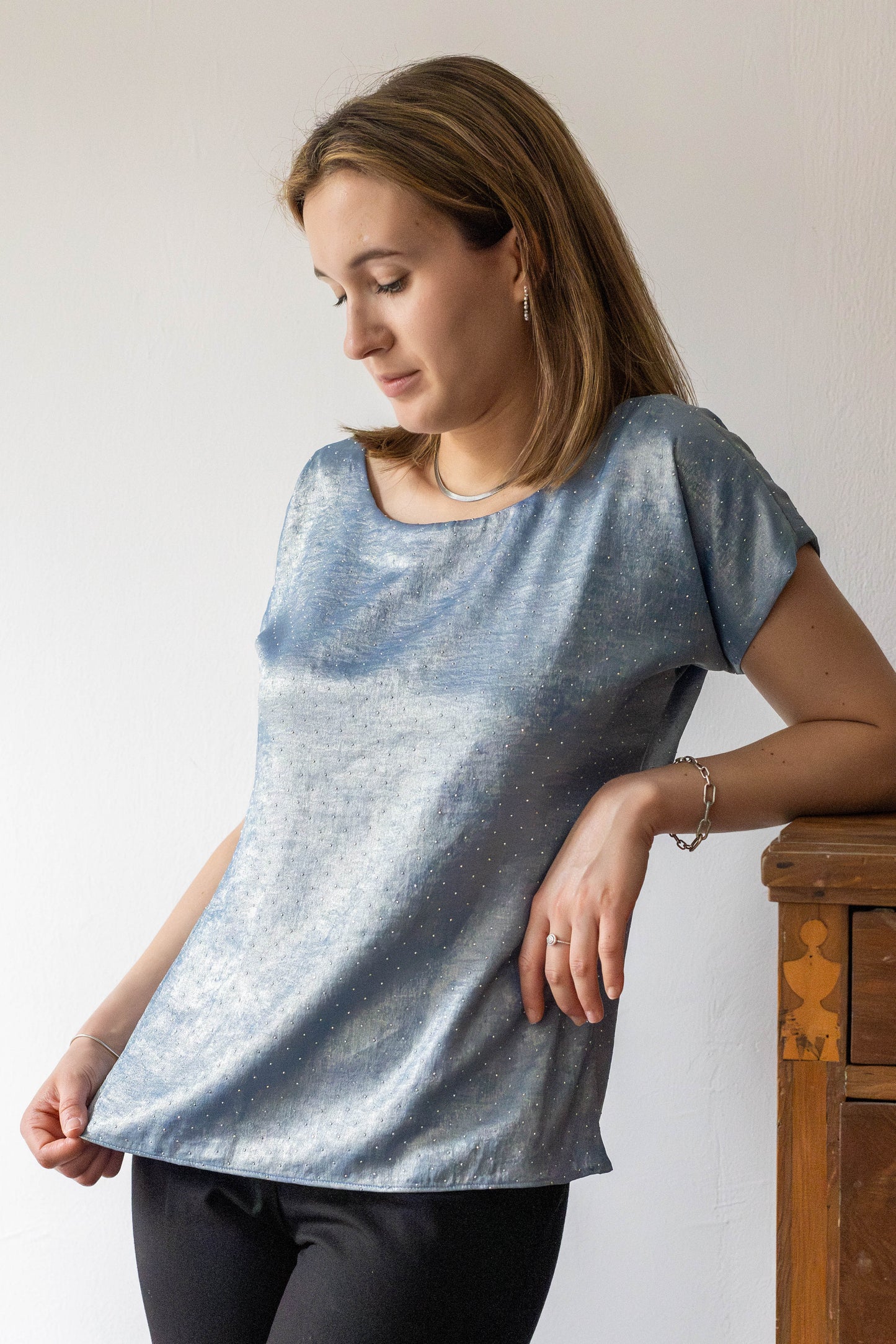 Sandwashed Silk blouse with Swarovski Crystal Detailing