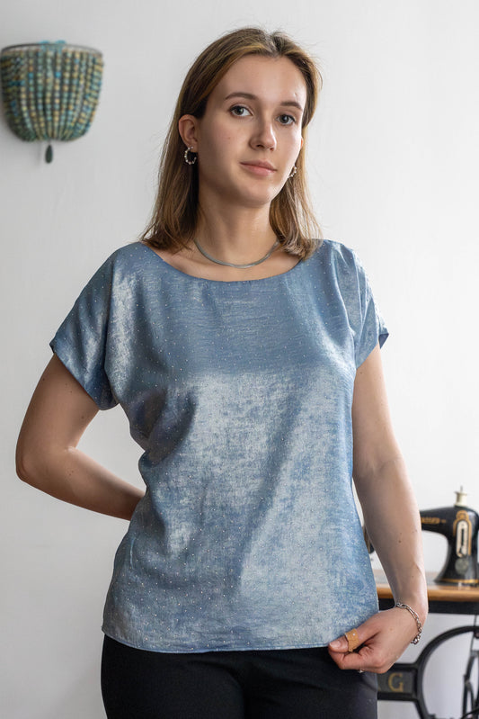 STOVARIA silk blouse with Swarovski crystals and matte sandwashed finish