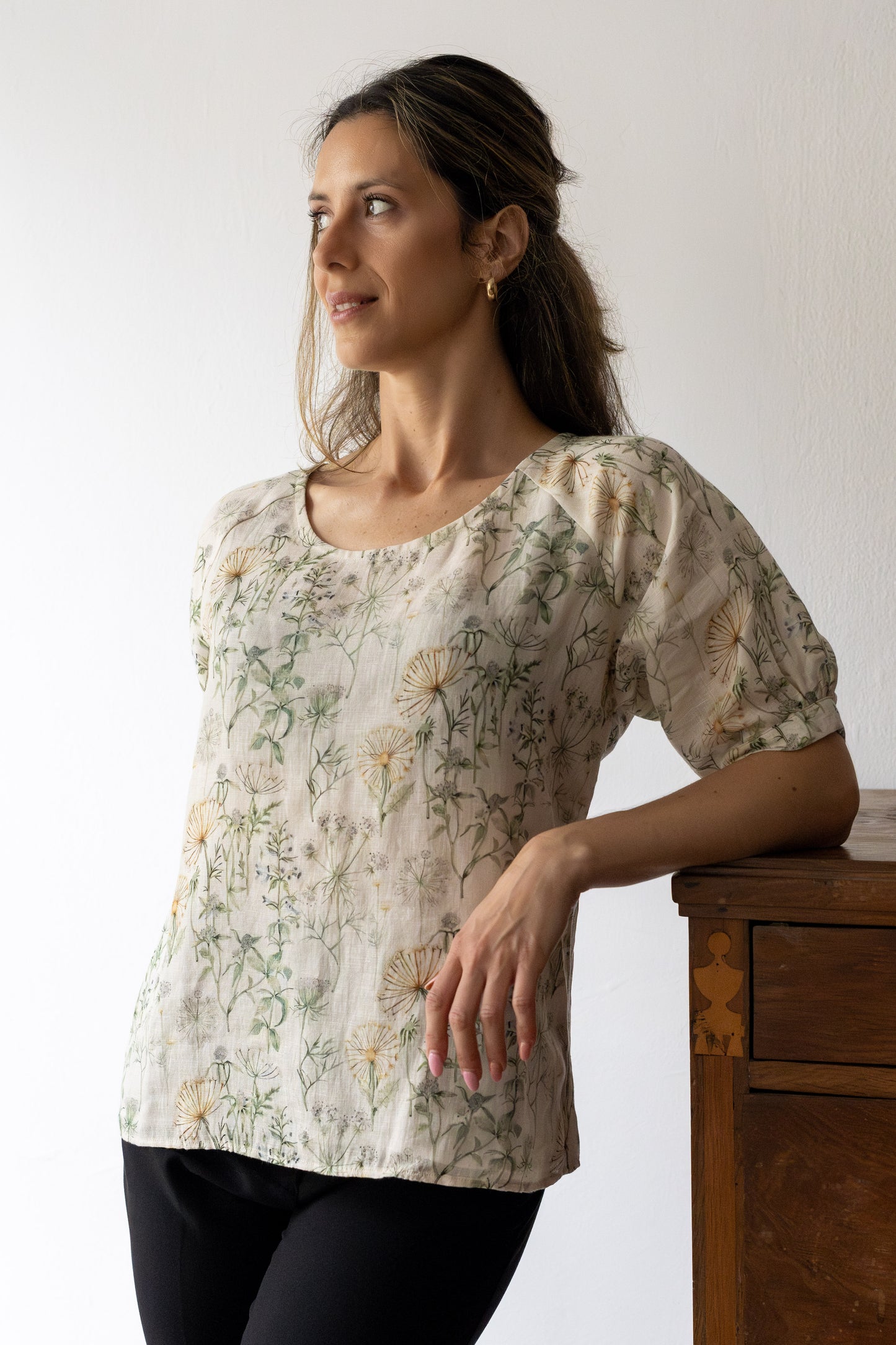 Wild Meadow Pure Linen Top with Raglan Sleeves