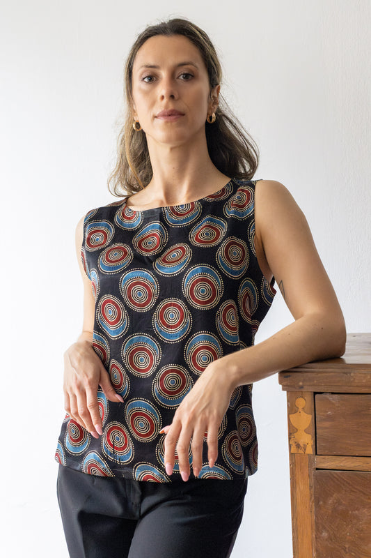 STOVARIA Mashru silk top with circular concentric motifs
