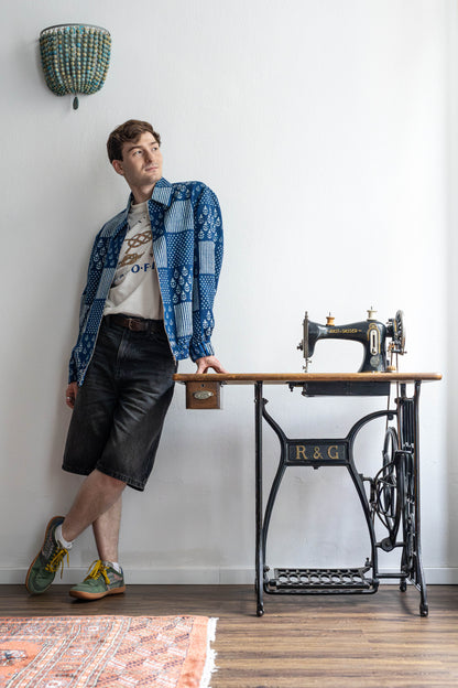 Indigo Handprinted Bomber Jacket