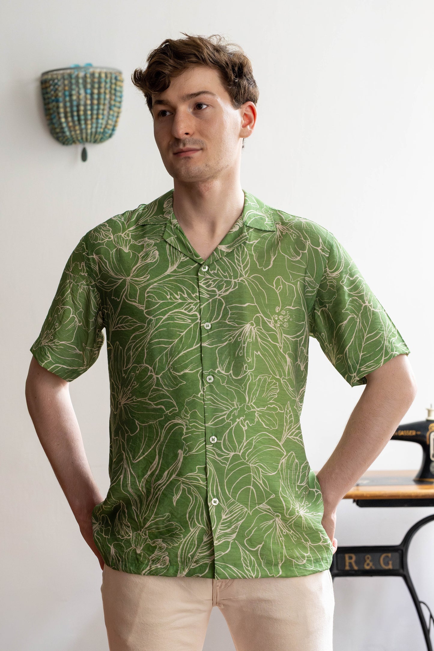 Pure Cotton Linen Shirt – Glossy Green Floral