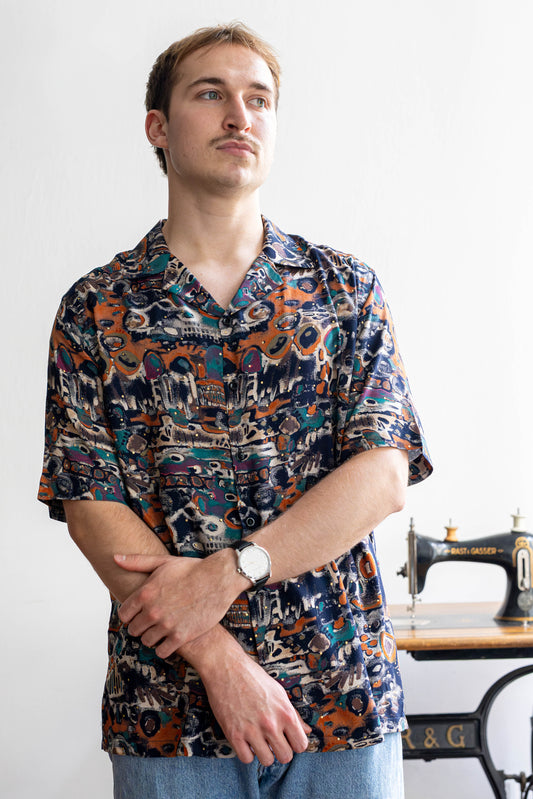 Men’s cotton shirt with multicolor abstract art print