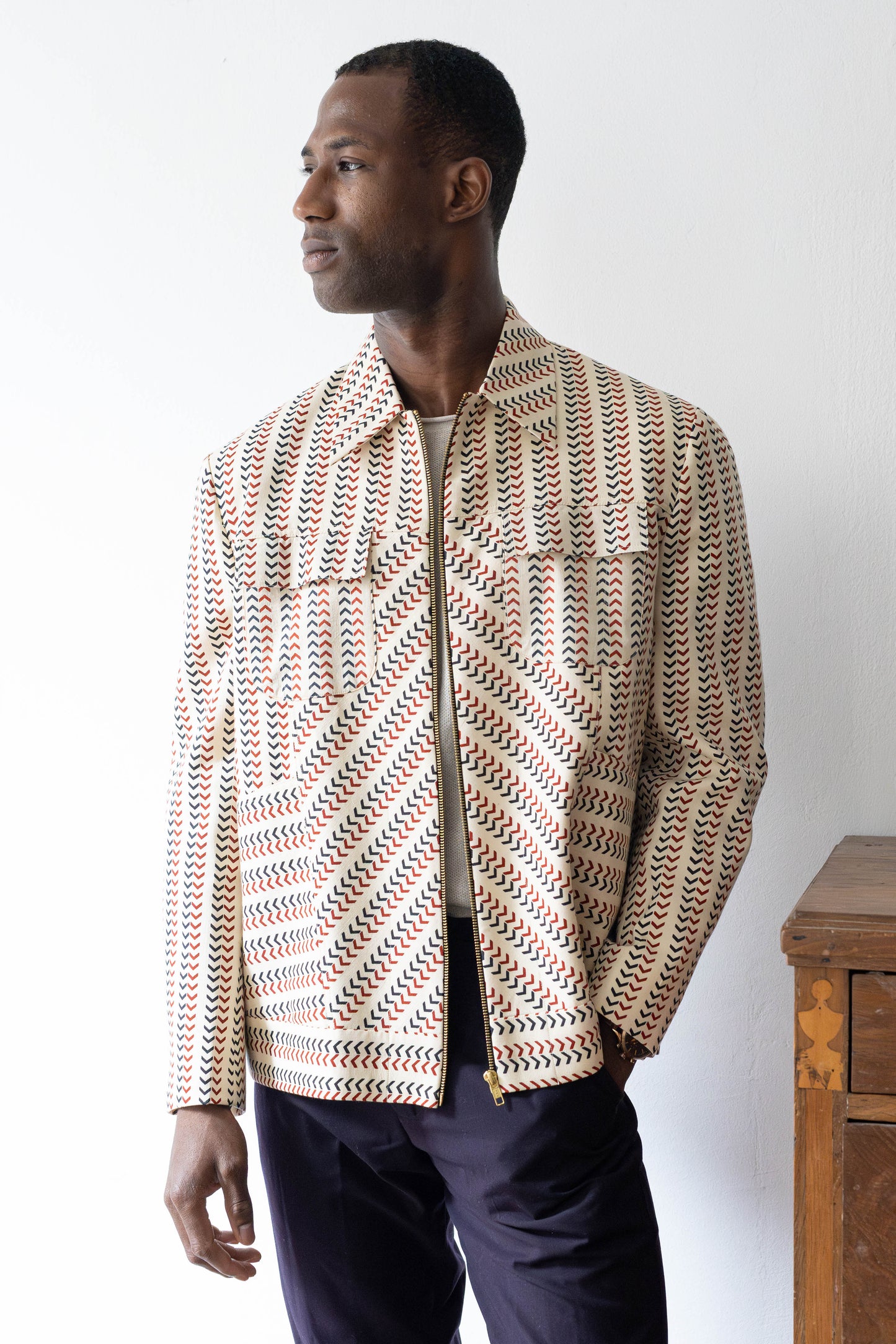 Chevron Print Cotton Jacket with Soft Tailoring