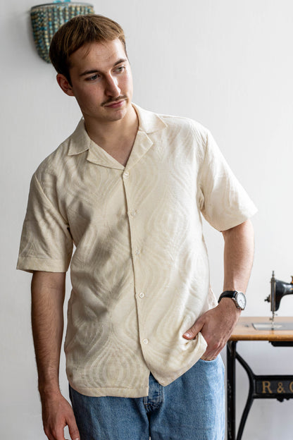 Off-white jacquard linen shirt with soft mul cotton lining