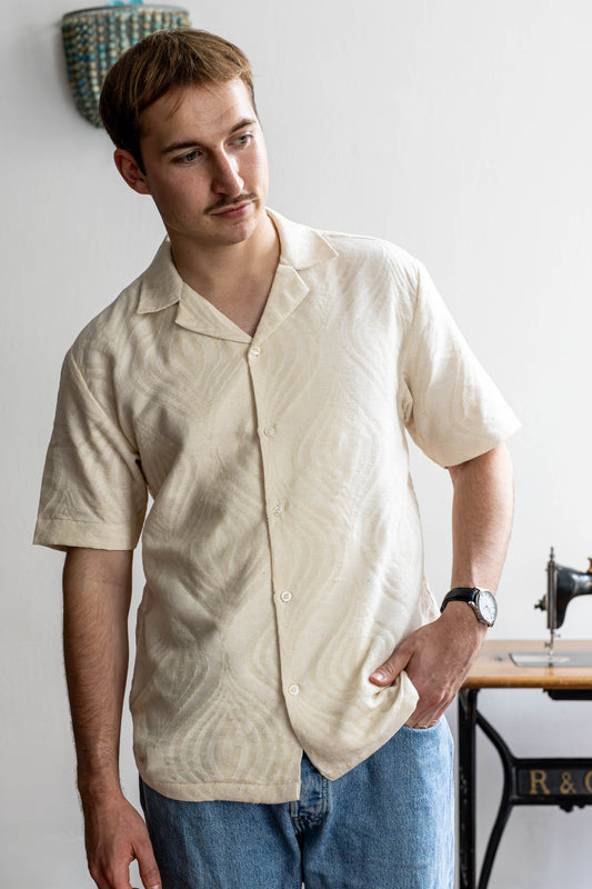 Off-white jacquard linen shirt with soft mul cotton lining