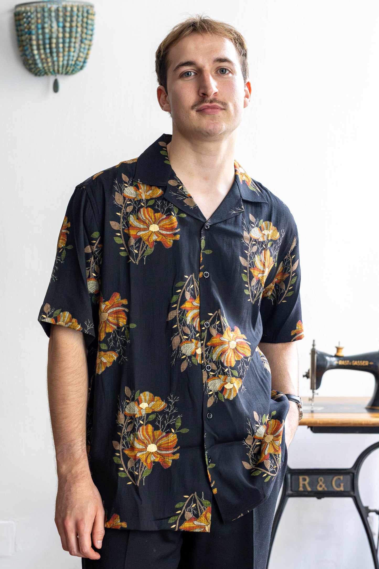 Cotton-Silk Relaxed Shirt – Black Floral Summer Statement