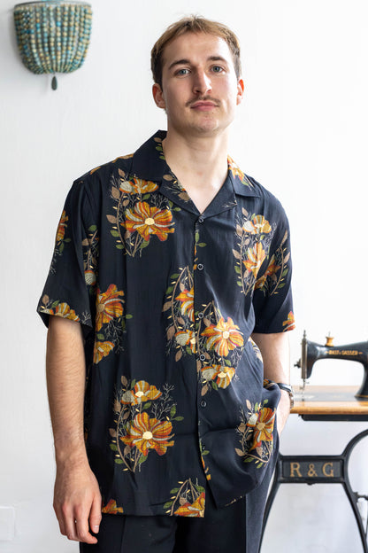 Cotton-Silk Relaxed Shirt – Black Floral Summer Statement