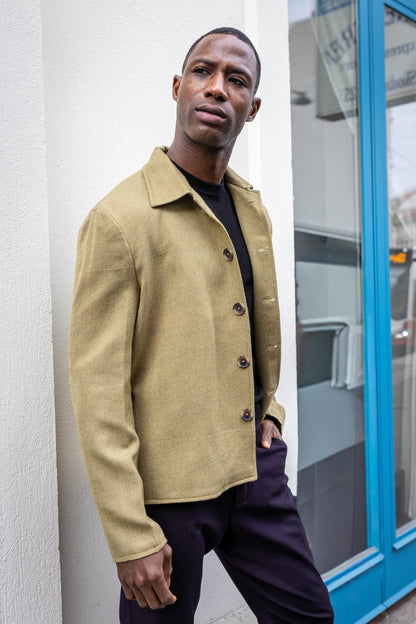 Handwoven Merino Wool Shirt Jacket | Olive Green Unisex Shacket | Wool Overshirt