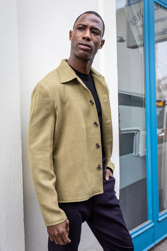 Handwoven Merino Wool Shirt Jacket | Olive Green Unisex Shacket | Wool Overshirt