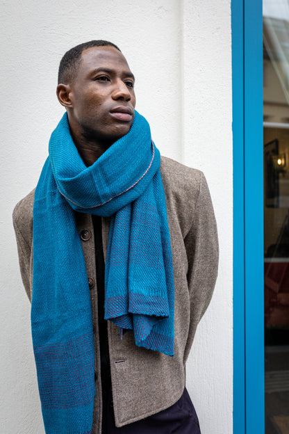 Handwoven 100% Yak Wool Blue Scarf | Lightweight Indigo Neck Wrap