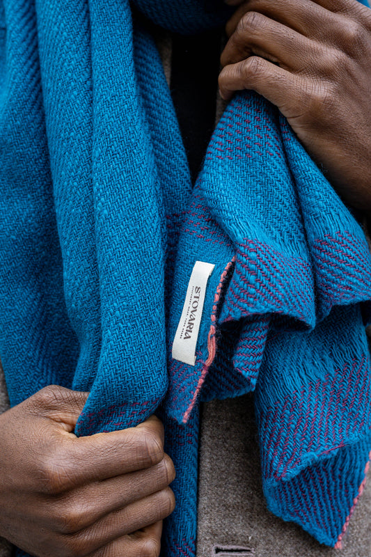 Handwoven 100% Yak Wool Blue Scarf | Lightweight Indigo Neck Wrap