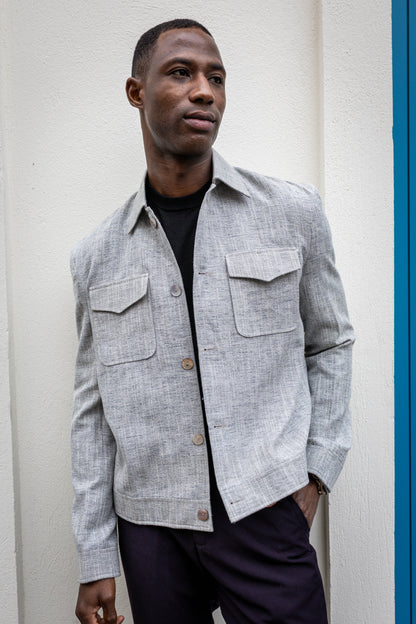 Handwoven Yak Wool Blend Shirt Jacket | Unisex Light Grey Shacket | Wool Overshirt