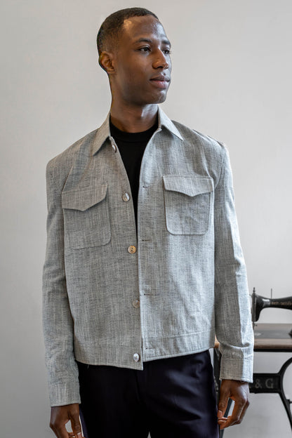 Handwoven Yak Wool Blend Shirt Jacket | Unisex Light Grey Shacket | Wool Overshirt