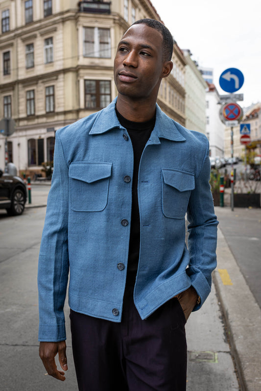 Handwoven Merino Wool Jacket | Indigo Dyed Unisex Shacket | Wool Overshirt