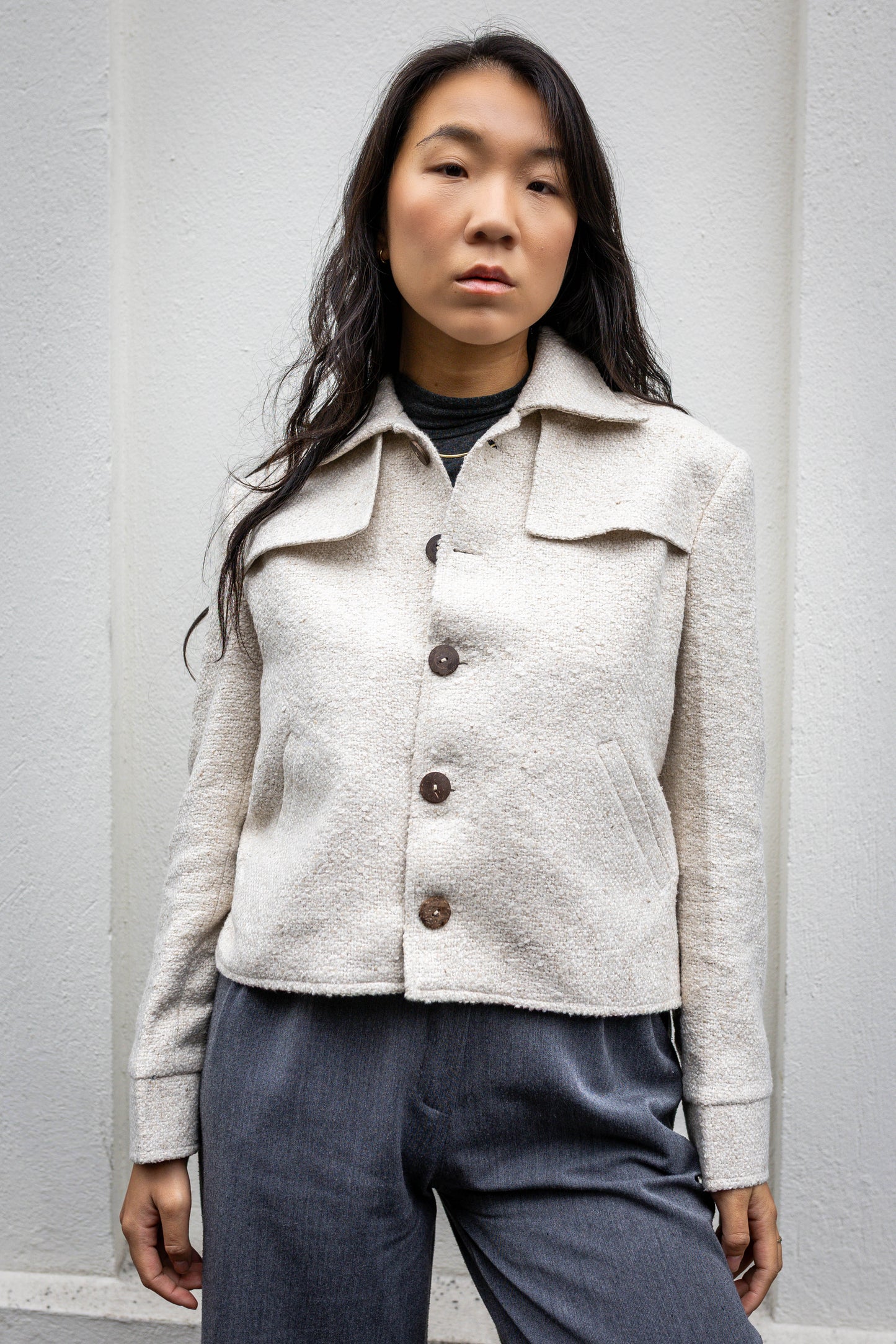 Handwoven Yak Wool Cropped Jacket | Sustainable Himalayan Coat | Wool Overshirt