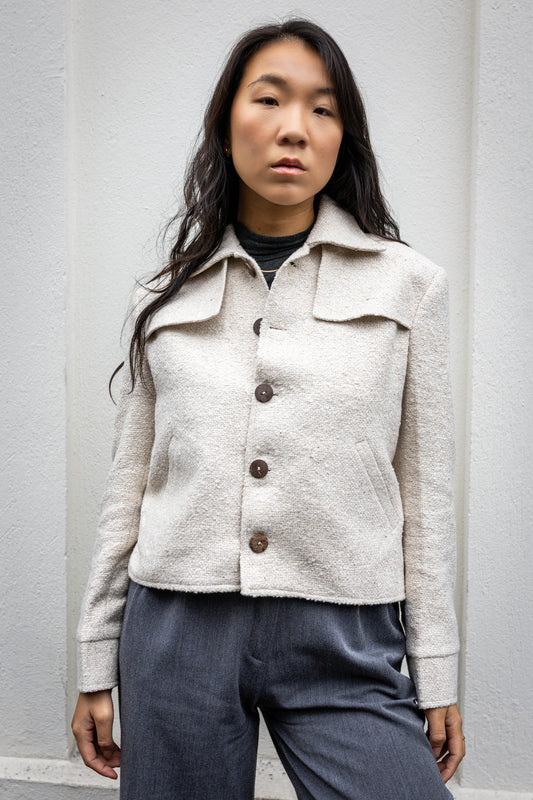 Handwoven Yak Wool Cropped Jacket | Sustainable Himalayan Coat | Wool Overshirt
