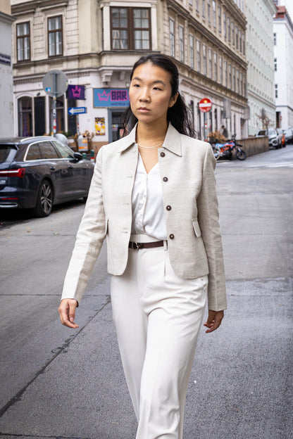 Elegant Cropped Jacket with flap pockets | Light weight coat | Crop Blazer | Hemp Jacke | Overshirt