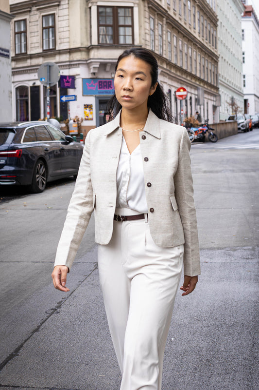 Elegant Cropped Jacket with flap pockets | Light weight coat | Crop Blazer | Hemp Jacke | Overshirt