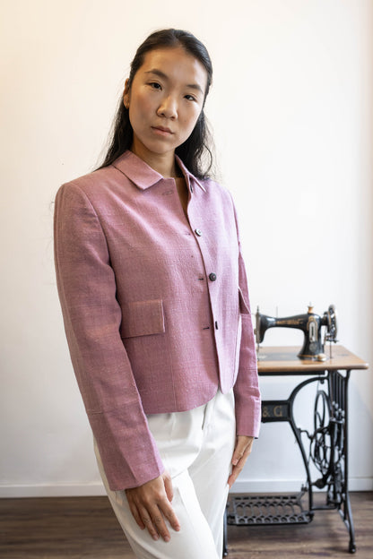 Handwoven Merino Wool Cropped Jacket | Rose Petal Dyed | Wool Overshirt