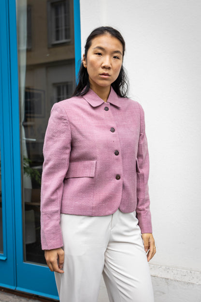 Handwoven Merino Wool Cropped Jacket | Rose Petal Dyed | Wool Overshirt