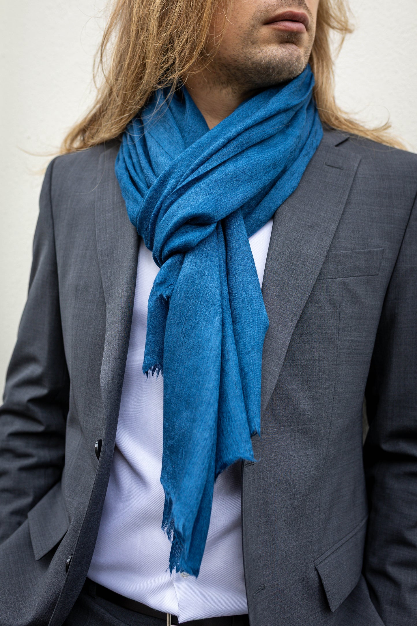 Handwoven 100% Pashmina Blue Scarf | Lightweight Cashmere Wrap