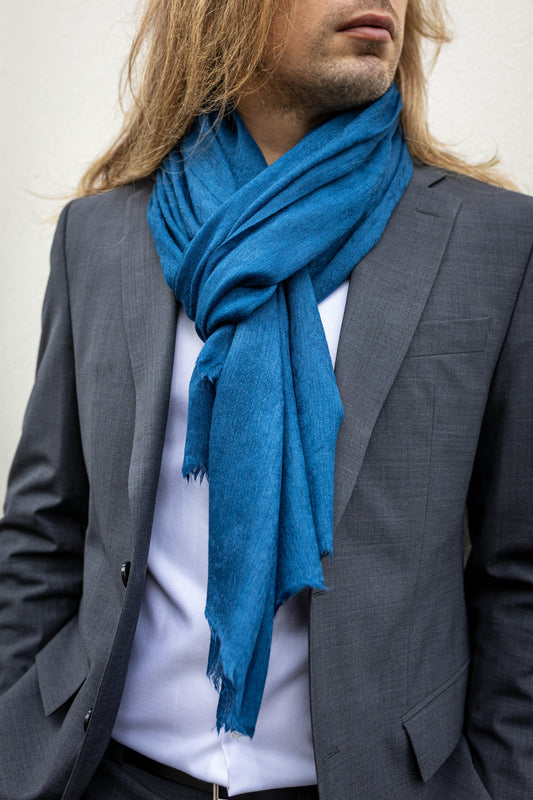 Handwoven 100% Pashmina Blue Scarf | Lightweight Cashmere Wrap